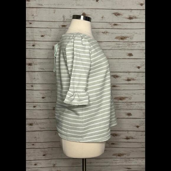 ModCloth 'Spiffed Up Saturday' green striped tie-back ruffle sleeve top Size XL - Picture 4 of 6